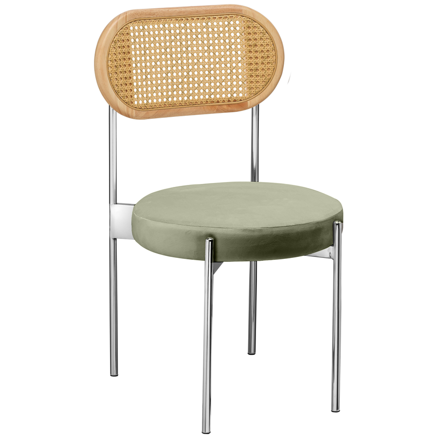 Стул «Тотем» серебряный, пыльно-зеленый бархат с ротанговой спинкой натуральной - Фото основное 1