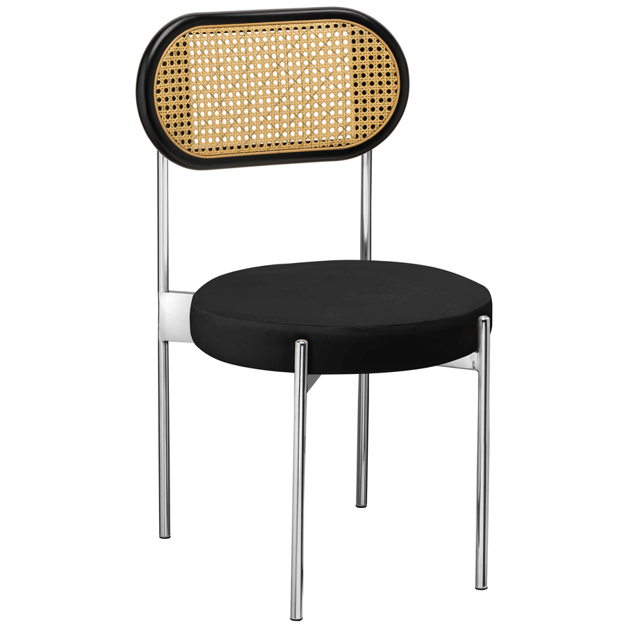 Стул «Тотем» серебряный, черный бархат с ротанговый спинкой черной - Фото основное 1