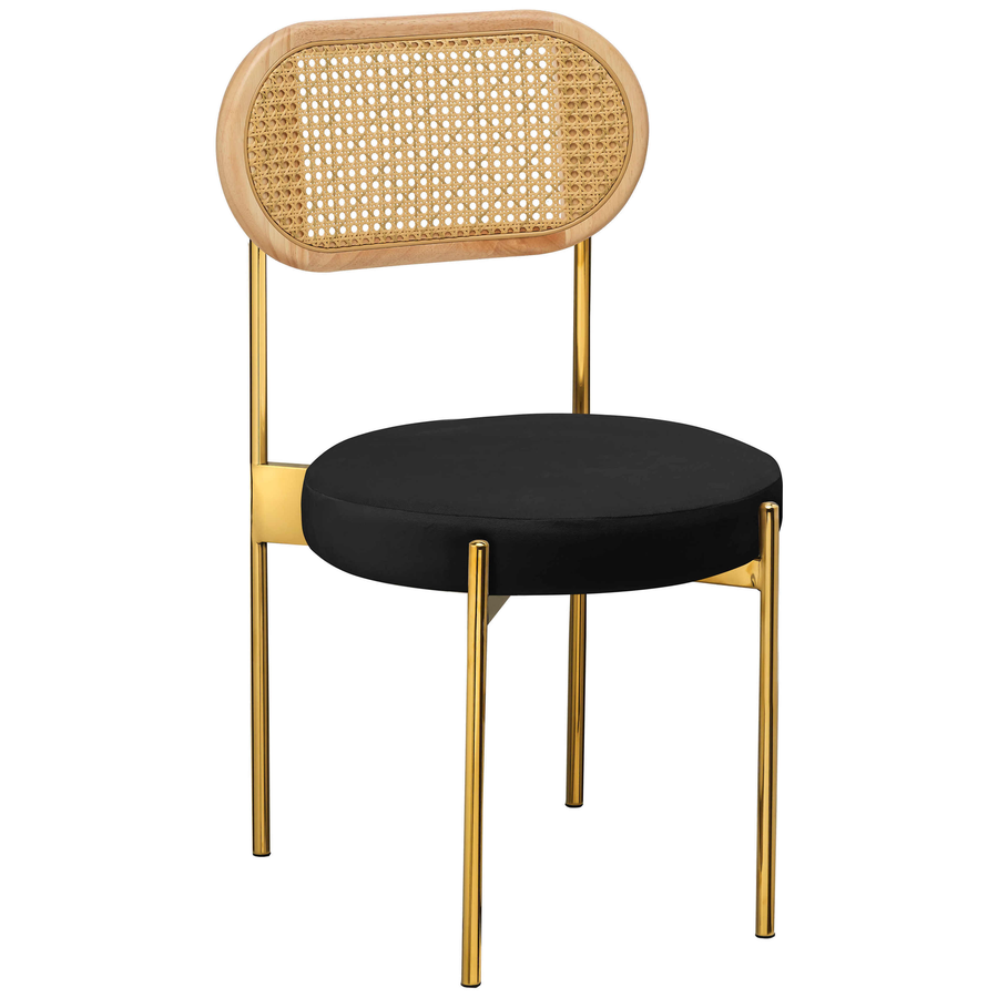 Стул «Тотем» золотой, черный бархат с ротанговой спинкой натуральной - Фото основное 1