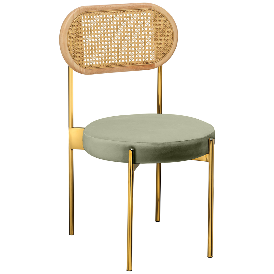 Стул «Тотем» золотой, пыльно-зеленый бархат с ротанговой спинкой натуральной - Фото основное 1