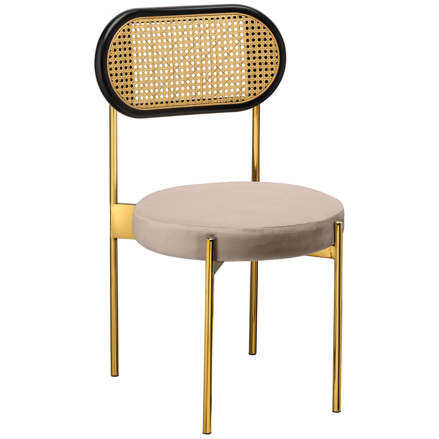 Стул «Тотем» золотой, серо-бежевый теплый бархат с ротанговый спинкой черной - Фото основное 1