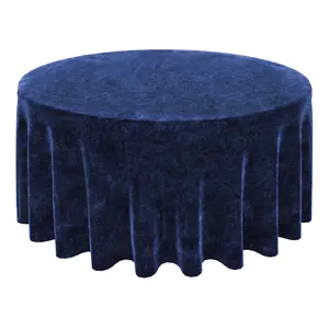 Скатерть круглая, синий мраморный бархат - Фото 1