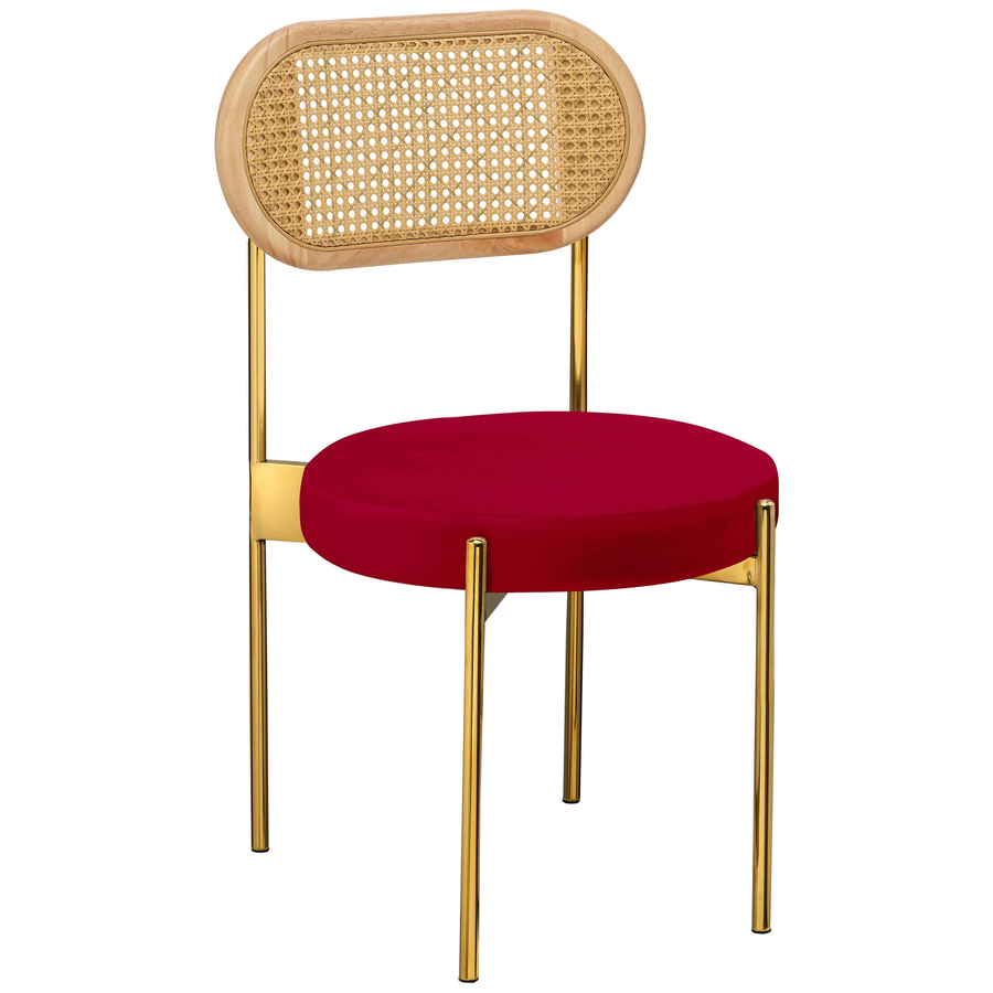 Стул «Тотем» золотой, красная малина бархат с ротанговой спинкой натуральной - Фото основное 1