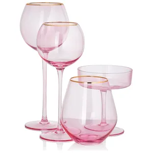 Бокал для красного вина «Санко» розовый с золотым кантом - Фото 2