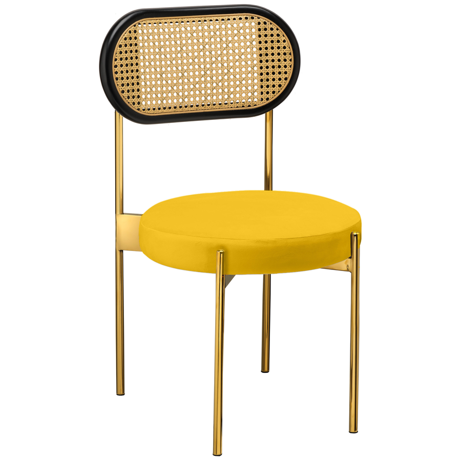 Стул «Тотем» золотой, желтый бархат с ротанговый спинкой черной - Фото основное 1