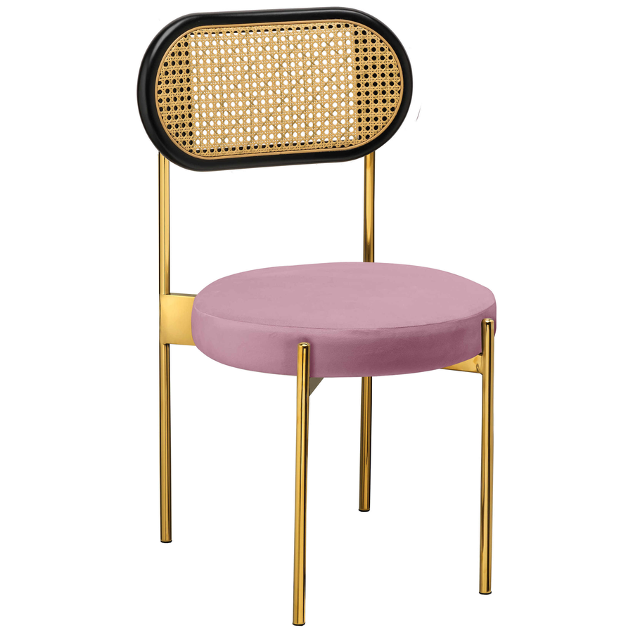 Стул «Тотем» золотой, розовый бархат с ротанговый спинкой черной - Фото основное 1