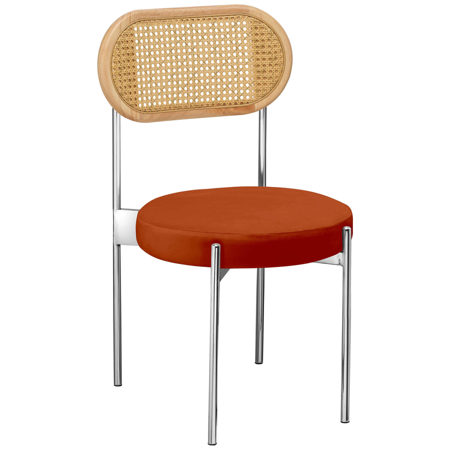 Стул «Тотем» серебряный, терракотовый бархат с ротанговой спинкой натуральной - Фото основное 1