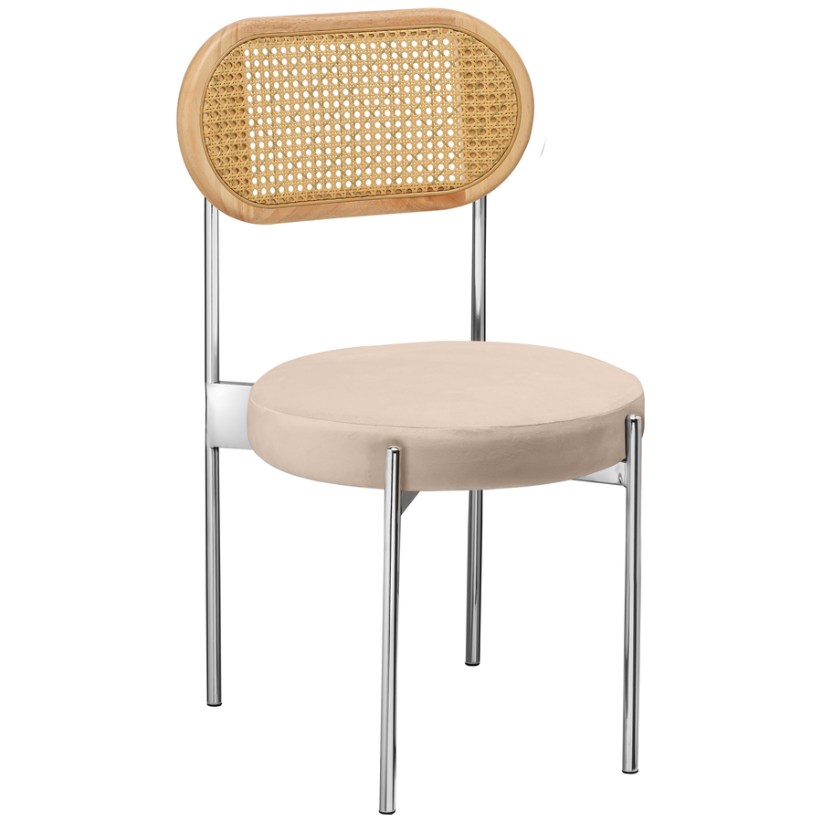 Стул «Тотем» серебряный, кремовый бархат с ротанговой спинкой натуральной - Фото основное 1