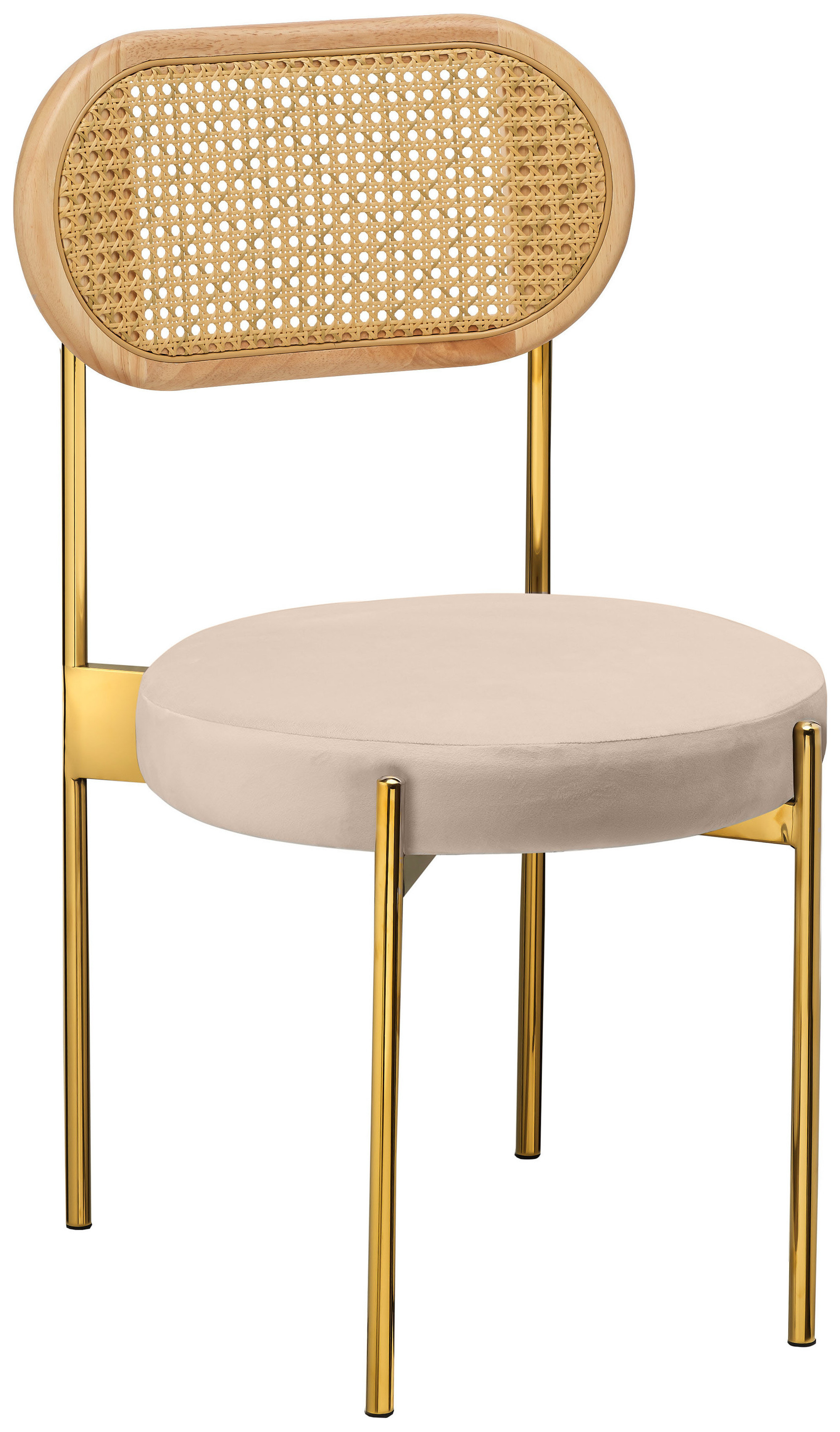 Стул «Тотем» золотой, кремовый бархат с ротанговой спинкой натуральной