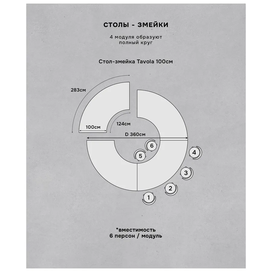 Стол Tavola, змейка шириной 100 см, 1 модуль - Фото миниатюра 6