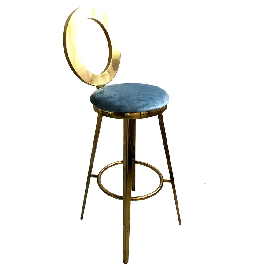 Стул барный велюр, серо-голубой - Фото основное 1