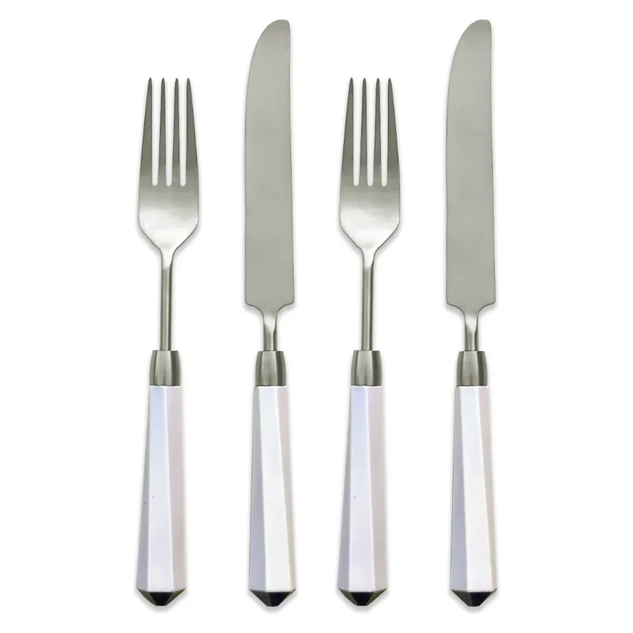 Столовые приборы Prism бело-серебряные, сет 4 предмета - Фото миниатюра 1