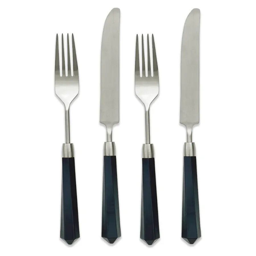 Столовые приборы Prism черно-серебряные, сет 4 предмета - Фото миниатюра 1