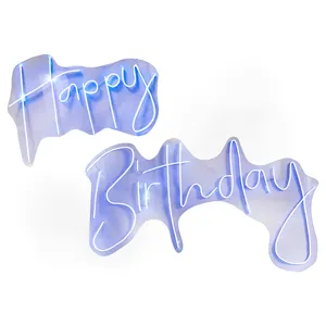 неоновая вывеска happy birthday blue