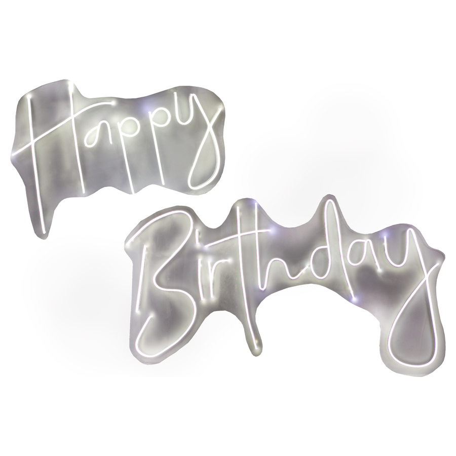 Неоновая вывеска «Happy Birthday white» - Фото основное 1