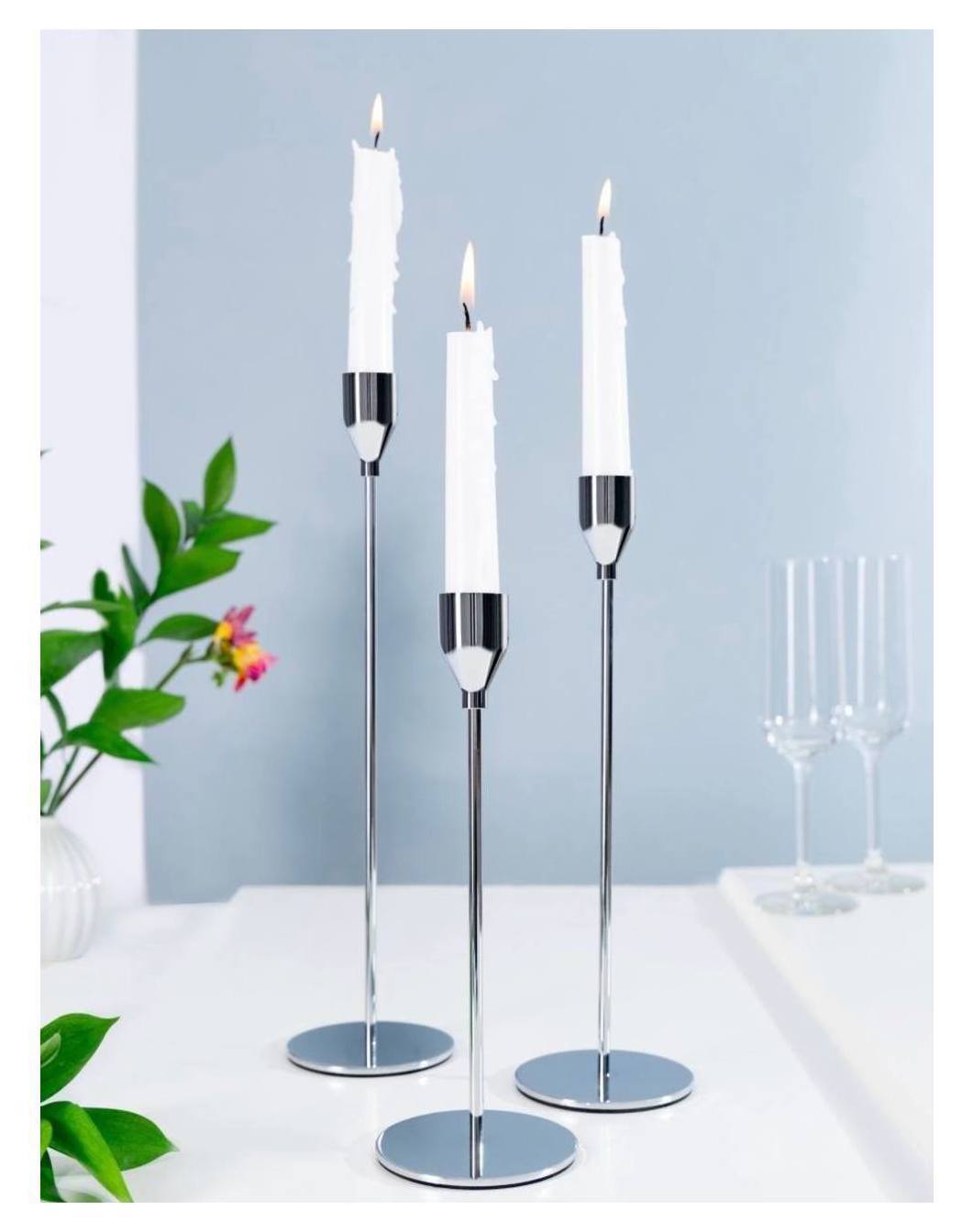 Комплект из 3-х подсвечников Арес серебро