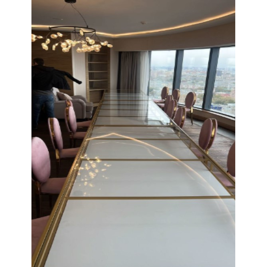 Стол "Loft Gold", прозрачная столешница, белое подстолье - Фото миниатюра 3