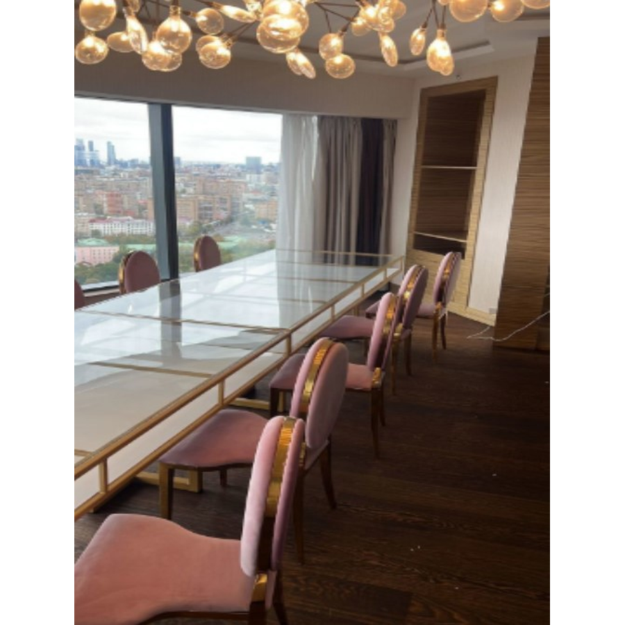 Стол "Loft Gold", прозрачная столешница, белое подстолье - Фото миниатюра 2